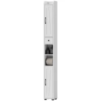 HOMCOM Narrow Bathroom Cabinet, Tall Bathroom Storage Cabinet with Barn Doors, Drawer and Adjustable Shelves, White Wood Grain(m-2)