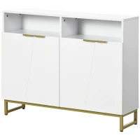 HOMCOM Accent Sideboards, Kitchen Storage Cabinet with 4 Doors, Adjustable Shelves, Metal Base for Living Room, Hallway, White(m-11)