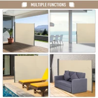 Outsunny 10' Retractable Folding Patio Privacy Side Awning with 50+ UV Protection, 2 Wall Brackets, & Polyester, White(m-7)