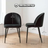 HOMCOM Set of 2 Mid-Back Dining Chair, Mid-Back Velvet-touch Upholstery Kitchen Chair for Living Room Dining Room, Black(m-3)