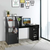 HOMCOM Computer Desk with Sliding Keyboard & Storage Shelves, Cabinet and Drawer, Home Office Gaming Table Workstation, Black Wood Grain(m-2)