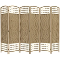 HOMCOM 6 Panel Folding Room Divider Portable Privacy Screen Wave Fiber Room Partition for Home Office Natural(m-10)