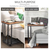 HOMCOM Mobile Sofa Side Table, C Shaped End Table Couch Table with Metal Mesh Shelf, Rolling Castors for Living Room, Bedroom, Rustic Brown(m-5)