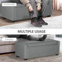 HOMCOM Nailhead Trim Upholstered Flip Top Storage Bench, Fabric Ottoman for Bedroom, or Living room, Light Grey(m-11)