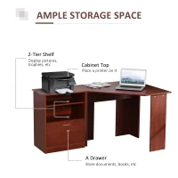 HOMCOM Computer Desk with Printer Cabinet, L-Shaped Corner Desk with Storage, Study PC Workstation for Home Office, Cherry(m-6)