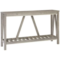 HOMCOM Console Table, Farmhouse Entryway Table with Storage Slatted Shelf, Rustic Sofa Table with Anti-Tipper for Living Room, Hallway, Gray(m-1)