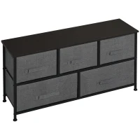 HOMCOM Linen Drawer Cabinet Organizer Storage Dresser Tower with 5 Removable Drawer Metal Frame Adjustable Feet for Living Room, Kitchen, Bathroom, Dark Grey(m-11)