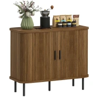 HOMCOM 35.4" Sideboard Buffet Cabinet with Storage, Nordic Coffee Bar Cabinet with Slatted Tambour Doors and Metal Legs, Walnut(m-11)