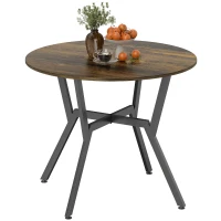 HOMCOM 35" Round Dining Table, Modern Dining Room Table with Steel Frame, Space Saving Small Kitchen Table, Rustic Brown(m-9)