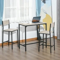 HOMCOM 3 Piece Bar Table and Chairs, Industrial Dining Table Set for 2, Counter Height Kitchen Table with Bar stools, Breakfast Table Set for 2 for Small Space, Natural(m-10)