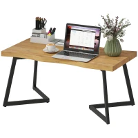 HOMCOM Coffee Table Curved Thick Top Living Room Accent Table Black Metal Legs, 39.4" x 19.7" x 17.7", Oak(m-2)