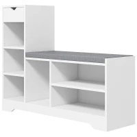 HOMCOM Upholstered Shoe Storage Bench w/ Seat, Entrance Bench w/ Drawer and 6 Open Shelves for Hallway, White(m-2)
