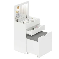 HOMCOM Vanity Set with Flip Top Mirror, Makeup Vanity Desk with Stool, Dressing Table with Drawer and 7 Compartments, White(m-9)