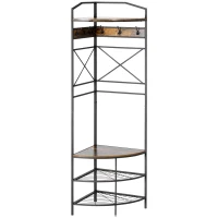 HOMCOM Industrial Corner Hall Tree with Shoe Bench, Entryway Coat Rack, Freestanding Coat Tree with 6 Double Hooks, Rustic Brown(m-12)