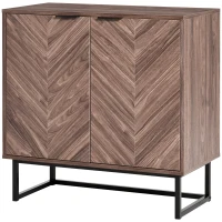 HOMCOM Sideboard Buffet Cabinet, Chevron Double Door Kitchen Cabinet, Accent Cabinet with Adjustable Shelf, Walnut(m-11)