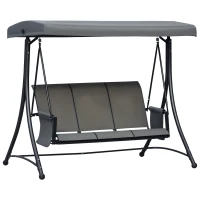 Outsunny 3 Person Porch Swing Outdoor Swing Chair with High Back Design, Side Pouches and Adjustable Canopy, Dark Grey(m-2)