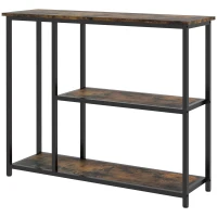 HOMCOM 39" Console Table, Entryway Table with 2 Storage Shelves, Steel Frame, Narrow Sofa Table for Living Room, Brown(m-11)