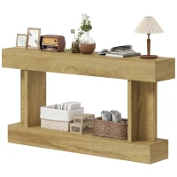 HOMCOM 63 Inch Long Console Table, Vintage Narrow Entryway Table with Storage Shelf for Living Room and Hallway, Oak(m-1)