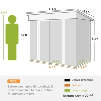 Outsunny 7' x 4' Metal Garden Shed, Backyard Tool Storage Shed with Dual Locking Doors, 2 Air Vents and Steel Frame, Light Gray(m-3)