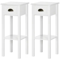 HOMCOM 2-Tier Nightstand, Side Table with Drawer and Shelf for Living Room or Bedroom, Set of 2, White(m-1)