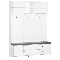 HOMCOM Hall Tree with Storage Bench, Entryway Bench with Coat Rack, Accent Coat Tree with Storage Shelves, White