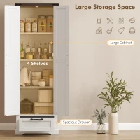 HOMCOM 71" Pantry Cabinet, Kitchen Storage Cabinet with Adjustable Shelves, Barn Doors and Drawer for Dining Room, White(m-6)