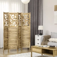 HOMCOM 5.6 Ft Room Divider, 4 Panel Portable Folding Privacy Screens for Home Office, Bedroom, Brown(m-1)