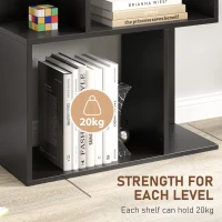 HOMCOM 5-Tier Geometric Bookshelf, S Shaped Bookcase, Modern Freestanding Display Shelf Unit for Home Office, Black(m-5)