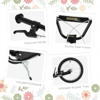 Aosom Youth Scooter Kick Scooter for Kids 5+, Max Load 220 LBS., with Adjustable Handlebar, 16" Inflatable Wheels, Dual Brakes, Black(m-6)