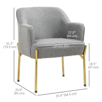 HOMCOM Fabric Armchair, Modern Accent Chair with Metal Legs for Living Room, Bedroom, Home Office, Grey(m-3)