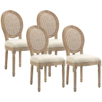 HOMCOM French-Style Upholstered Dining Chair Set, Armless Accent Side Chairs with Rattan Backrest and Linen-Touch Upholstery, Set of 4, Cream White(m-1)