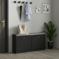 HOMCOM Narrow Storage Bench, Upholstered Entry Way Bench, Shoe Rack Bench with 2 Flip Drawers, 2 Vents for 8 Pairs of Shoes(m-10)