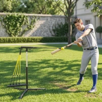 Soozier Baseball Hitting Trainer with 4 Power Bands, 32.7"-43.3" Adjustable Batting Practice Equipment with Stakes, Carry Bag(m-8)