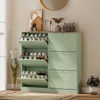 HOMCOM Modern Shoe Storage Cabinet with 3 Flip Drawers and Adjustable Shelves for 12-18 Pairs of Shoes, Green(m-8)