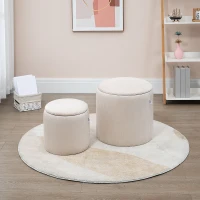 HOMCOM Corduroy Stool, Ottoman with Storage Set of 2, Removable Wood Lid, Hidden Space, Cream White(m-10)