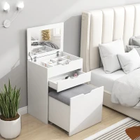 HOMCOM Vanity Set with Flip Top Mirror, Makeup Vanity Desk with Stool, Dressing Table with Drawer and 7 Compartments, White(m-1)