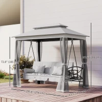 Outsunny 3 Person Outdoor Patio Daybed, 3 in 1 Canopy Gazebo Swing Chair Garden Hammock with Mesh Mosquito and Sun Shade, Grey(m-3)