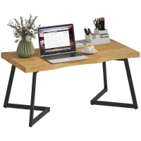 HOMCOM Coffee Table Curved Thick Top Living Room Accent Table Black Metal Legs, 39.4" x 19.7" x 17.7", Oak(m-13)
