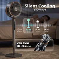 HOMCOM 20dB Silent Standing Fan, Oscillating Fan with 12 Speeds, LED Light, WiFi & Remote Control, 12H Timer(m-5)