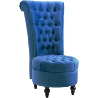 HOMCOM Retro High Back Armless Royal Accent Chair Fabric Upholstered Tufted Seat for Living Room, Dining Room and Bedroom, Blue(m-1)