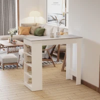 HOMCOM Bar Table, High Top Pub Table with 4 Storage Shelves, Modern Bar Height Table for Home Bar, Kitchen, Grey(m-1)