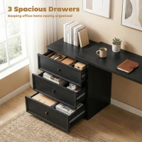 HOMCOM L Shaped Computer Desk Home Office Desk with 3 Drawers Black Wood Grain(m-5)