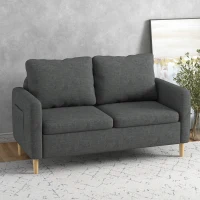 HOMCOM 56" 2 Seat Sofa, Modern Love Seats Furniture, Upholstered 2 Seater Couch with Side Pockets, Solid Wood Frame, Grey(m-1)