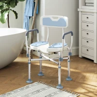HOMCOM Bath Seat with Adjustable Height, Anti-slip, HDPE Padded Shower Chair with Arms and Back, Light Blue(m-2)