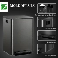 HOMCOM 2 x 30L / 7.9 Gallon Dual Trash Can with Removable Inner Buckets and Handles for Kitchen, Office, High-Gloss Black(m-7)
