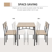 HOMCOM Rustic Industrial 5-Piece Dining Table Set Black Metal with 4 Chairs for Kitchen, or Dining Room, Oak(m-8)