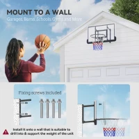Soozier Wall Mounted Basketball Hoop, Height Adjustable Mini Basketball Hoop with 43" x 35" Backboard, 18" Steel Rim, Black(m-4)