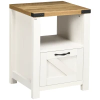 HOMCOM Farmhouse End Table, Side Table with Storage for Living Room, White(m-1)