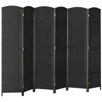 HOMCOM 5.6 Ft Tall Folding Room Divider, 6-panel Portable Privacy Screen, Hand-Woven Partition Wall Divider, Black(m-9)