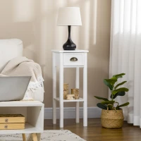 HOMCOM 2-Tier Nightstand, Side Table with Drawer and Shelf for Living Room or Bedroom, Set of 2, White(m-2)